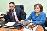 Vitaliy Demidochkin, Head of Department for Heat and Gas Supply, Ventilation and Hydromechanics, and Olga Kalinina, Senior Engineer of Department for Automobile Roads and Building Materials.     [130 Kb]