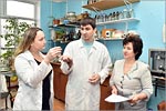 Elena Stroganova, Senior Lecturer, Sergey Peshkov, Lecturer and Elena Salnikova, Head of Chemistry Department.     [130 Kb]